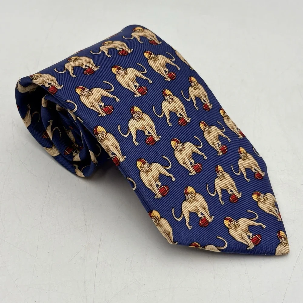Vintage 1990's Brooks Brothers Makers All Silk Tie Football Lion Made in USA